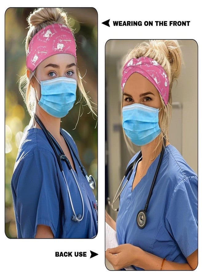 Gomyblomy Pink Teeth Print Nurse Headbands for Women Non Slip Elastic Nursing Headbands with Buttons for Mask Face Cover, Female Nurse Dentists Hairbands - Image 4